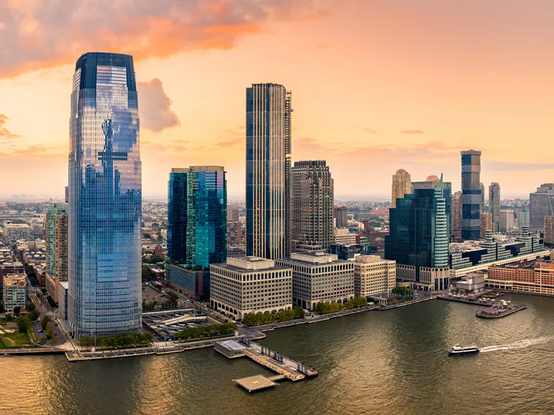 Jersey City skyline at sunset